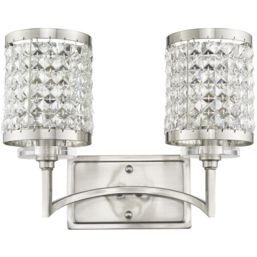 14.25 inch 2 Light Brushed Nickel Bathroom Vanity light fixture with Clear Crystals Shade-Lighting LumensBath/Vanity