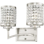 14.25 inch 2 Light Brushed Nickel Bathroom Vanity light fixture with Clear Crystals Shade-Lighting LumensBath/Vanity