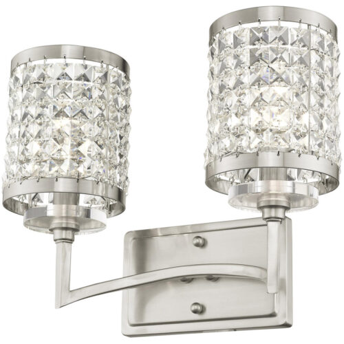 14.25 inch 2 Light Brushed Nickel Bathroom Vanity light fixture with Clear Crystals Shade-Lighting LumensBath/Vanity