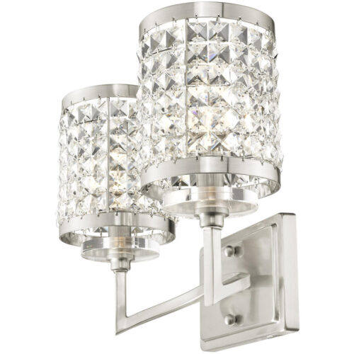 14.25 inch 2 Light Brushed Nickel Bathroom Vanity light fixture with Clear Crystals Shade-Lighting LumensBath/Vanity