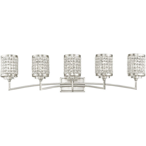 42.25 inch 5 Light Brushed Nickel Bathroom Vanity light fixture with Clear Crystals Shade-Lighting LumensBath/Vanity