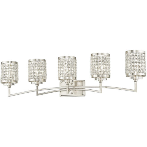 42.25 inch 5 Light Brushed Nickel Bathroom Vanity light fixture with Clear Crystals Shade-Lighting LumensBath/Vanity