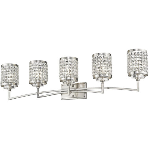 42.25 inch 5 Light Brushed Nickel Bathroom Vanity light fixture with Clear Crystals Shade-Lighting LumensBath/Vanity