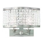 12.25 inch 2 Light Brushed Nickel Wall Sconce with Clear Crystals Shade-Lighting LumensWall Sconces