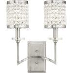 14 inch 2 Light Brushed Nickel Wall Sconce with Clear Crystals Shade-Lighting LumensWall Sconces