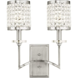 14 inch 2 Light Brushed Nickel Wall Sconce with Clear Crystals Shade-Lighting LumensWall Sconces