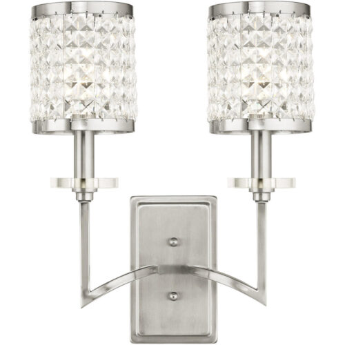 14 inch 2 Light Brushed Nickel Wall Sconce with Clear Crystals Shade-Lighting LumensWall Sconces