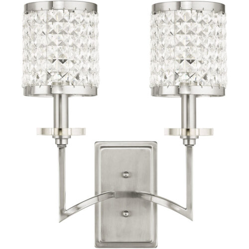 14 inch 2 Light Brushed Nickel Wall Sconce with Clear Crystals Shade-Lighting LumensWall Sconces