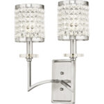 14 inch 2 Light Brushed Nickel Wall Sconce with Clear Crystals Shade-Lighting LumensWall Sconces