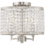 3 Light Brushed Nickel Ceiling Light fixture with Clear Crystals Shade-Lighting LumensFlush Mount Ceiling Lights