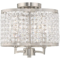 3 Light Brushed Nickel Ceiling Light fixture with Clear Crystals Shade-Lighting LumensFlush Mount Ceiling Lights