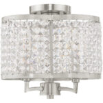 3 Light Brushed Nickel Ceiling Light fixture with Clear Crystals Shade-Lighting LumensFlush Mount Ceiling Lights