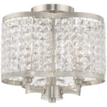 3 Light Brushed Nickel Ceiling Light fixture with Clear Crystals Shade-Lighting LumensFlush Mount Ceiling Lights