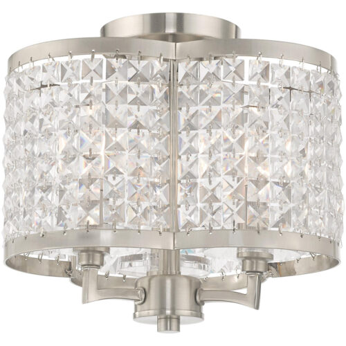 3 Light Brushed Nickel Ceiling Light fixture with Clear Crystals Shade-Lighting LumensFlush Mount Ceiling Lights