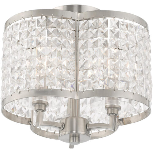 3 Light Brushed Nickel Ceiling Light fixture with Clear Crystals Shade-Lighting LumensFlush Mount Ceiling Lights