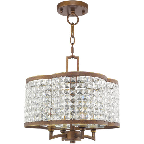 4 Light Palacial Bronze with Gilded Accents Mini Chandelier/Flush Mount with Clear Crystals Shade-Lighting LumensChandeliers