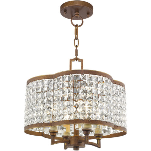 4 Light Palacial Bronze with Gilded Accents Mini Chandelier/Flush Mount with Clear Crystals Shade-Lighting LumensChandeliers