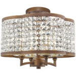 4 Light Palacial Bronze with Gilded Accents Mini Chandelier/Flush Mount with Clear Crystals Shade-Lighting LumensChandeliers