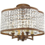 4 Light Palacial Bronze with Gilded Accents Mini Chandelier/Flush Mount with Clear Crystals Shade-Lighting LumensChandeliers