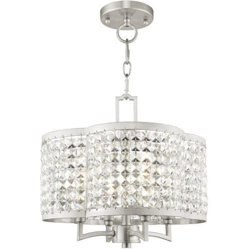 4 Light Brushed Nickel Mini Chandelier/Ceiling Light fixture with Clear Crystals Shade-Lighting LumensChandeliers