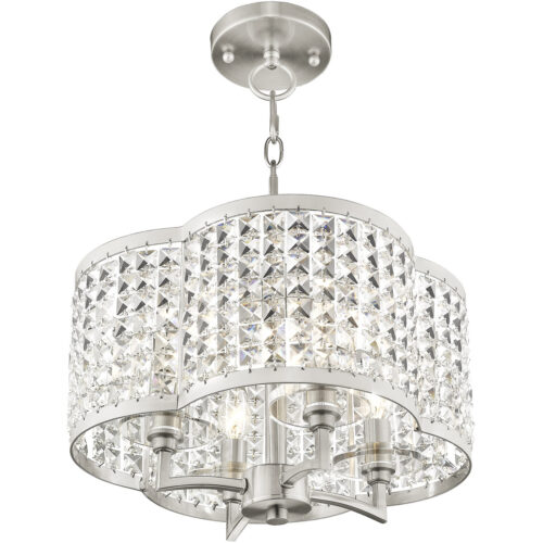 4 Light Brushed Nickel Mini Chandelier/Ceiling Light fixture with Clear Crystals Shade-Lighting LumensChandeliers