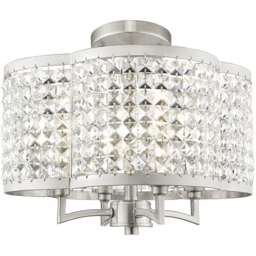 4 Light Brushed Nickel Mini Chandelier/Ceiling Light fixture with Clear Crystals Shade-Lighting LumensChandeliers