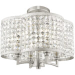 4 Light Brushed Nickel Mini Chandelier/Ceiling Light fixture with Clear Crystals Shade-Lighting LumensChandeliers