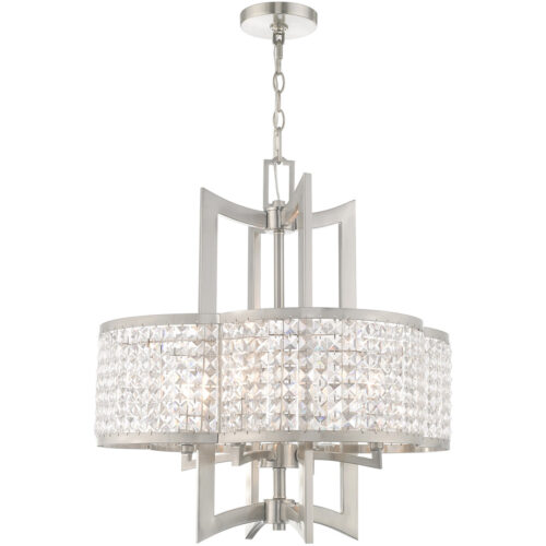 4 Light Brushed Nickel Chandelier with Clear Crystals Shade-Lighting LumensChandeliers