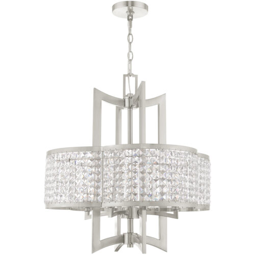 4 Light Brushed Nickel Chandelier with Clear Crystals Shade-Lighting LumensChandeliers