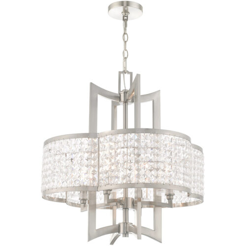 4 Light Brushed Nickel Chandelier with Clear Crystals Shade-Lighting LumensChandeliers