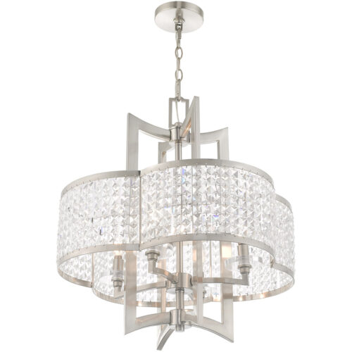 4 Light Brushed Nickel Chandelier with Clear Crystals Shade-Lighting LumensChandeliers