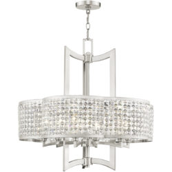 6 Light Brushed Nickel Chandelier with Clear Crystals Shade-Lighting LumensChandeliers