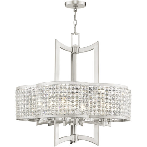 6 Light Brushed Nickel Chandelier with Clear Crystals Shade-Lighting LumensChandeliers