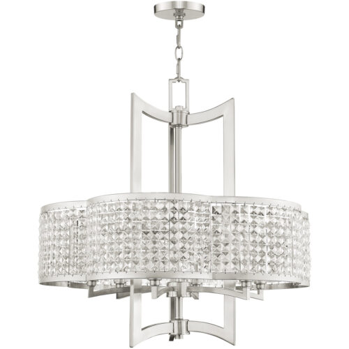 6 Light Brushed Nickel Chandelier with Clear Crystals Shade-Lighting LumensChandeliers