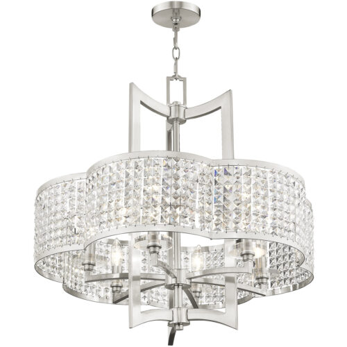 6 Light Brushed Nickel Chandelier with Clear Crystals Shade-Lighting LumensChandeliers