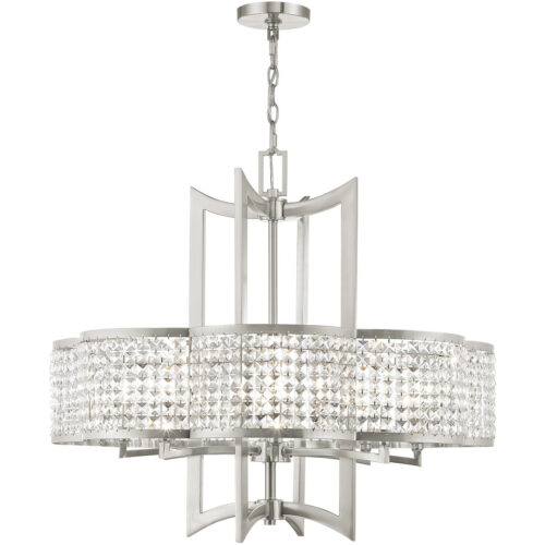 8 Light Brushed Nickel Chandelier with Clear Crystals Shade-Lighting LumensChandeliers