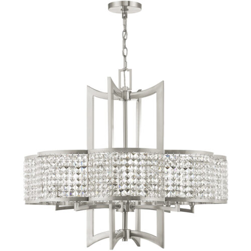 8 Light Brushed Nickel Chandelier with Clear Crystals Shade-Lighting LumensChandeliers