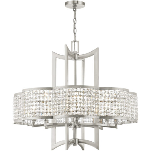 8 Light Brushed Nickel Chandelier with Clear Crystals Shade-Lighting LumensChandeliers