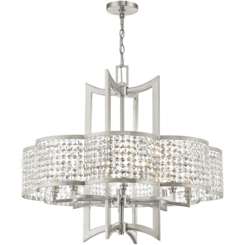 8 Light Brushed Nickel Chandelier with Clear Crystals Shade-Lighting LumensChandeliers