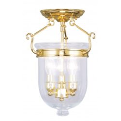 3 Light Polished Brass Ceiling Light fixture with Clear Glass Shade-Lighting LumensFlush Mount Ceiling Lights