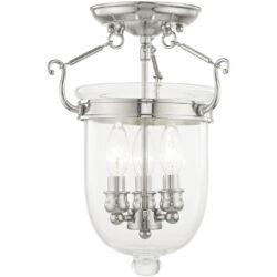 3 Light Polished Nickel Ceiling Light fixture with Clear Glass Shade-Lighting LumensFlush Mount Ceiling Lights