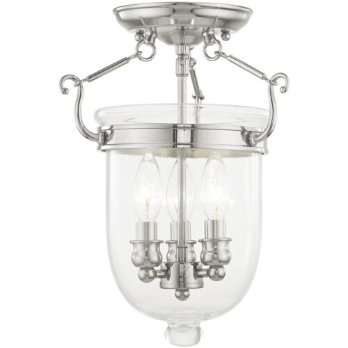 3 Light Polished Nickel Ceiling Light fixture with Clear Glass Shade-Lighting LumensFlush Mount Ceiling Lights