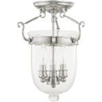 3 Light Polished Nickel Ceiling Light fixture with Clear Glass Shade-Lighting LumensFlush Mount Ceiling Lights