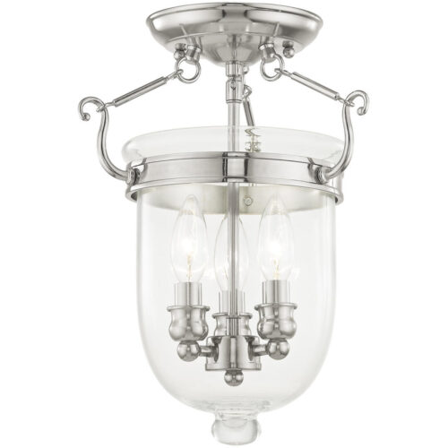 3 Light Polished Nickel Ceiling Light fixture with Clear Glass Shade-Lighting LumensFlush Mount Ceiling Lights