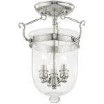 3 Light Polished Nickel Ceiling Light fixture with Clear Glass Shade-Lighting LumensFlush Mount Ceiling Lights