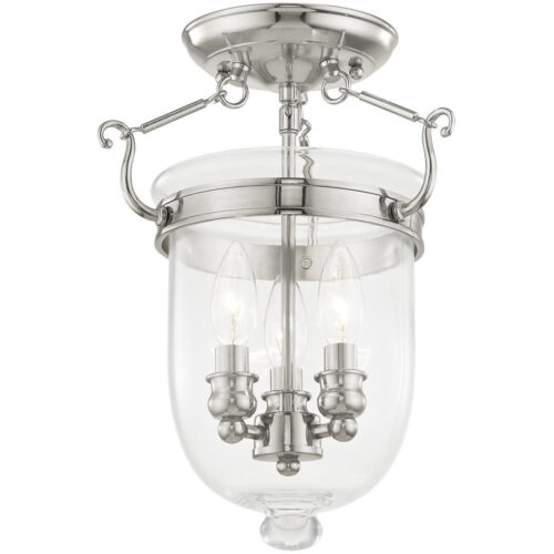 3 Light Polished Nickel Ceiling Light fixture with Clear Glass Shade-Lighting LumensFlush Mount Ceiling Lights