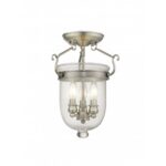 3 Light Brushed Nickel Ceiling Light fixture with Clear Glass Shade-Lighting LumensFlush Mount Ceiling Lights