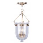 3 Light Antique Brass Chain Lantern with Clear Glass Shade-Lighting LumensLantern