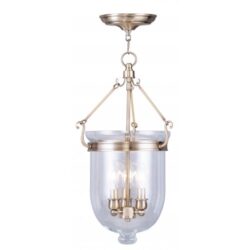 3 Light Antique Brass Chain Lantern with Clear Glass Shade-Lighting LumensLantern