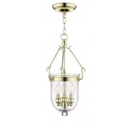 3 Light Polished Brass Chain Lantern with Clear Glass Shade-Lighting LumensLantern